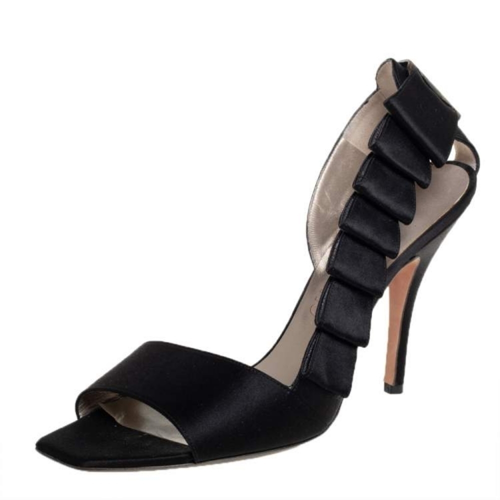 Salvatore Ferragamo Black Satin Open Toe Sandals Size European 9.5